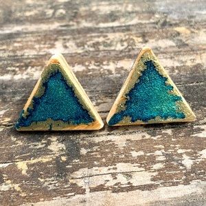 Handmade Turquoise and Gold Triangle Stud Earrings